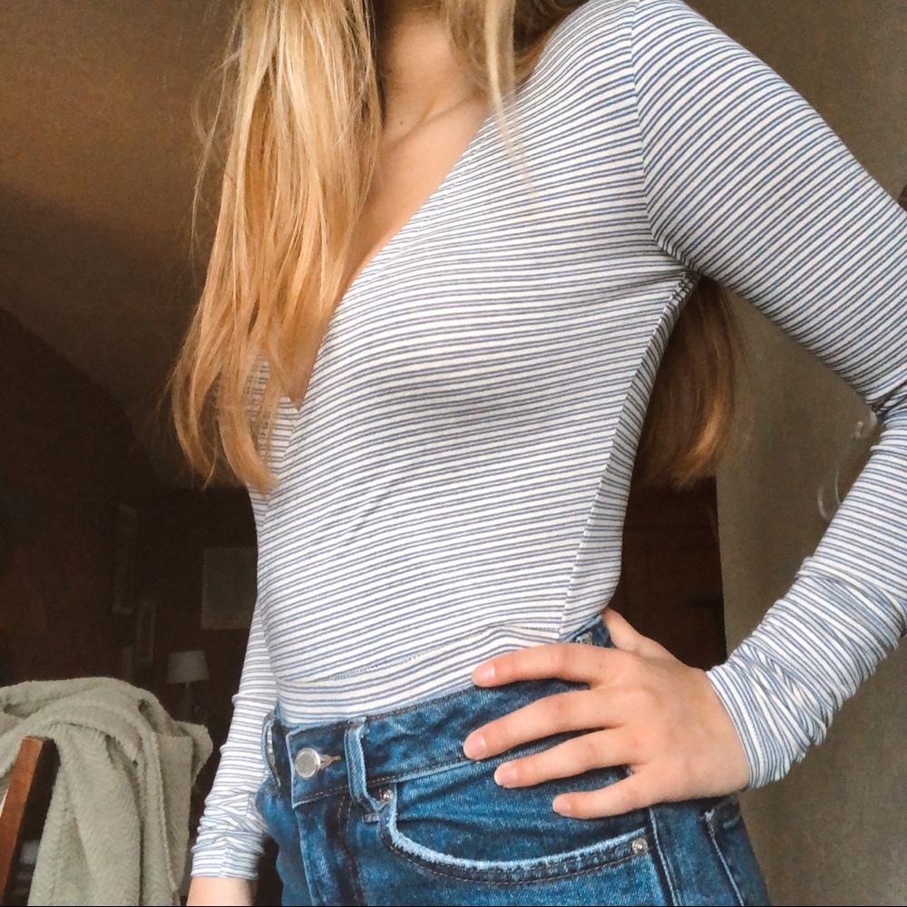 Striped wrap top bodysuit